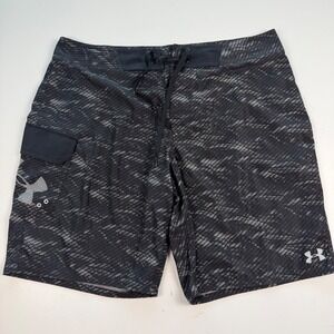 Under Armour HeatGear Storm Board Shorts Mens 38 Black Gray Swim Trunks
